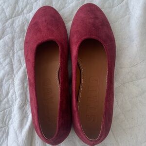 STAUD Burgundy Suede Ballet Flats